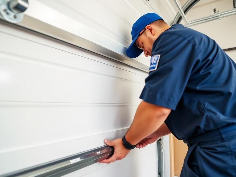 Professional garage door technician installing weatherstripping - quality workmanship by Pittsburg Garage Doors